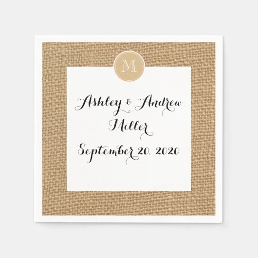 Rustic Burlap Background Monogram Serviette (Vorderseite)