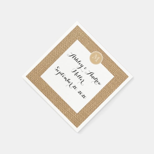Rustic Burlap Background Monogram Serviette (Ecke)