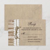 Rustic Burlap Barn Wood Twine Wedding RSVP Card Karte (Vorne/Hinten)
