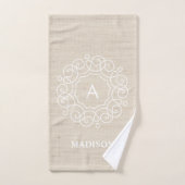 Rustic Burlap Beige Farmhouse Monogram Badhandtuch Set (Handtuch)