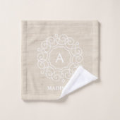 Rustic Burlap Beige Farmhouse Monogram Badhandtuch Set (Waschlappen)