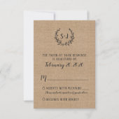 Rustic Burlap Black Typografy Wedding RSVP Card (Vorderseite)