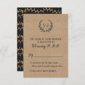 Rustic Burlap Black Typografy Wedding RSVP Card (Vorne/Hinten)