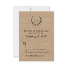 Rustic Burlap Black Typografy Wedding RSVP Card
