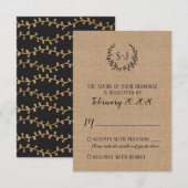Rustic Burlap Black Typografy Wedding RSVP Card Karte (Vorne/Hinten)