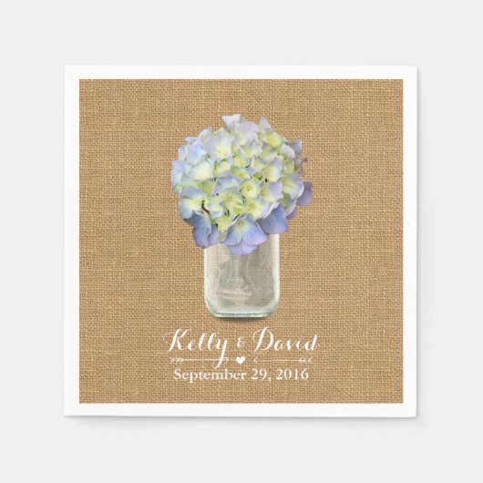 Rustic Burlap Blue Hydrangea Mason Jar Wedding Serviette (Vorderseite)