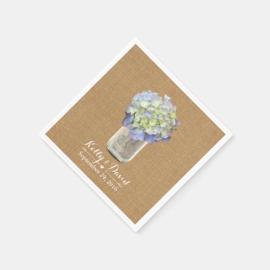 Rustic Burlap Blue Hydrangea Mason Jar Wedding Serviette (Ecke)