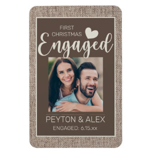 Rustic Burlap Brown 1. Weihnachtsfeiertag Verlobte Magnet
