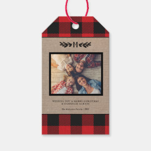 Rustic Burlap Buffalo Kariert Monogram Foto Geschenkanhänger