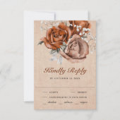Rustic Burlap Burnt Orange Rose Terracotta Wedding RSVP Karte (Vorderseite)