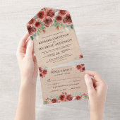 Rustic Burlap Country Marsala Bloral Bloom Wedding All In One Einladung (Abreißen)