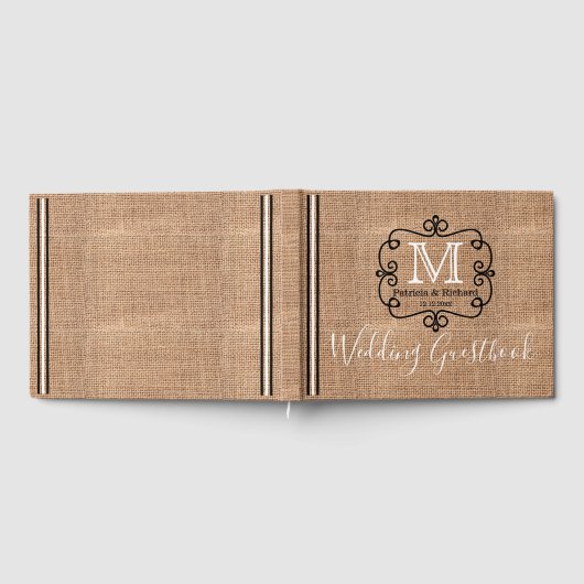 Rustic Burlap Country Wedding Monogram Gästebuch (Voll)