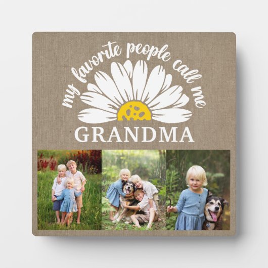 Rustic Burlap Daisy Foto Collage Oma Geschenk Fotoplatte (Vorderseite)