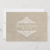 Rustic Burlap Damask Vintage Hochzeit Einladung (Rückseite)
