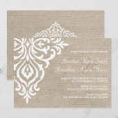 Rustic Burlap Damask Vintage Hochzeit Einladung (Vorne/Hinten)