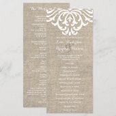 Rustic Burlap Damask Vintage Wedding Program Programm (Vorne/Hinten)