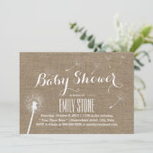 Rustic Burlap Dandelion Baby Shower Einladungen (Stehend Vorderseite)