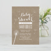 Rustic Burlap Dandelion Baby Shower Einladungen (Stehend Vorderseite)