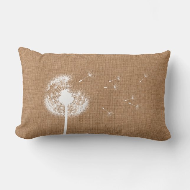 Rustic Burlap Dandelion Lumbar Kissen (Vorderseite)