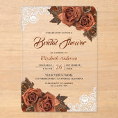 Rustic Burlap Dusty Terracotta Rose Bridal Shower Acryleinladungen (Vorderseite)