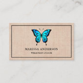 Rustic Burlap Elegant Blue Butterfly Visitenkarte (Vorderseite)