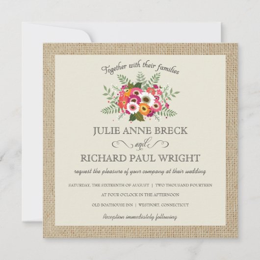 Rustic Burlap Elegant Hochzeitseinladungen Einladung (Vorderseite)