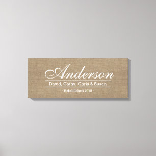 Rustic Burlap Familie etablierte Familienname-Zeic Leinwanddruck