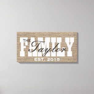 Rustic Burlap Familie etablierte Familienname-Zeic Leinwanddruck
