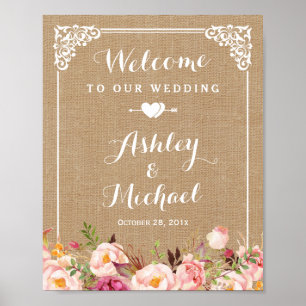 Rustic Burlap Floral Begrüßungszeichen Poster