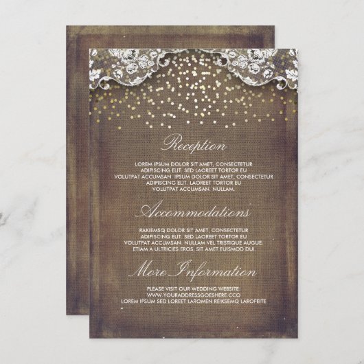 Rustic Burlap Gold Confetti Hochzeitsdetails Begleitkarte (Vorne/Hinten)