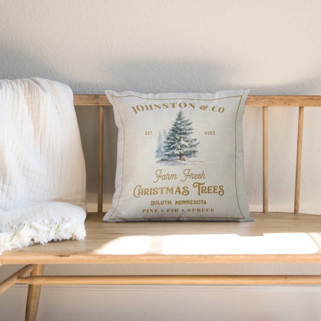 Rustic Burlap Gold Nachname Weihnachtsbaumfarm Kissen (Von Creator hochgeladen)