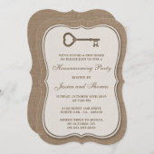 Rustic Burlap Heart Key New Zuhause Housewarming Einladung (Vorne/Hinten)