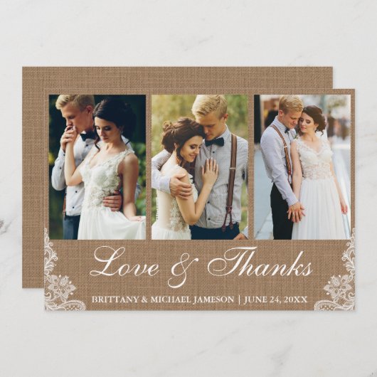 Rustic Burlap Lace 3 Foto Liebe und Danke (Vorne/Hinten)