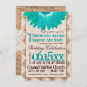 Rustic Burlap Lace Aquamarin Daisy Wedding Einladu Einladung (Vorne/Hinten)