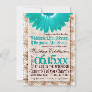 Rustic Burlap Lace Aquamarin Daisy Wedding Einladu Einladung