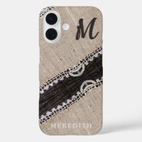 Rustic Burlap Lace Barn Holz Elegance Monogram