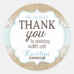 Rustic Burlap Lace Blue Boy Vielen Dank Runder Aufkleber
