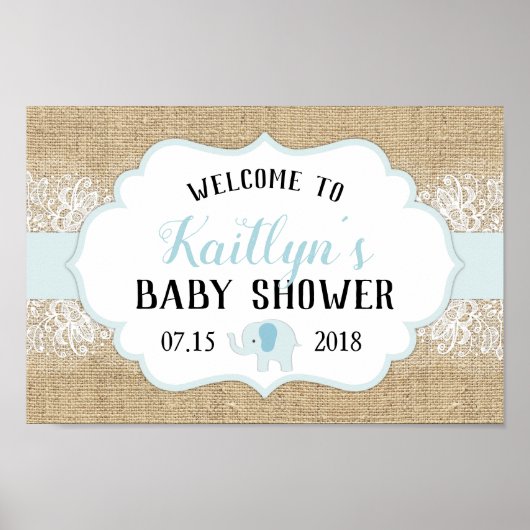 Rustic Burlap Lace Boy Baby Dusche Willkommenspend Poster (Vorne)