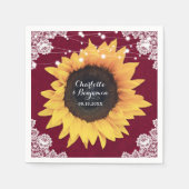 Rustic Burlap Lace Burgundy Sonnenblume Hochzeit Serviette (Vorderseite)