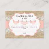 Rustic Burlap Lace Coral Diaper Raffle Ticket Begleitkarte (Vorderseite)