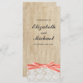 Rustic Burlap Lace Coral Ribbon Wedding Programm (Vorne/Hinten)