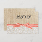 Rustic Burlap Lace Coral Ribbon Wedding RSVP (Vorne/Hinten)