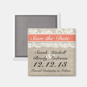 Rustic Burlap Lace Coral Speichern Sie das Date Ma Magnet (Vorderseite/Rückseite)