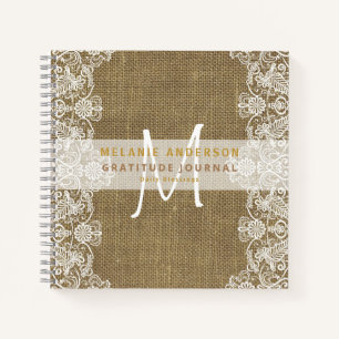 Rustic Burlap Lace Dankbarkeit Dankbarkeit Dankbar Notizblock