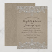 Rustic Burlap Lace Elegant Vintag Luxury Wedding Einladung (Vorne/Hinten)