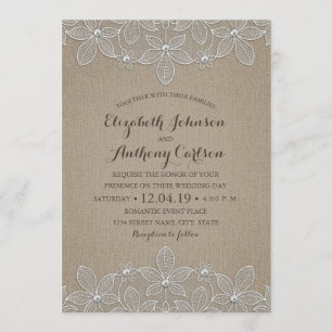 Rustic Burlap Lace Elegant Vintag Luxury Wedding Einladung