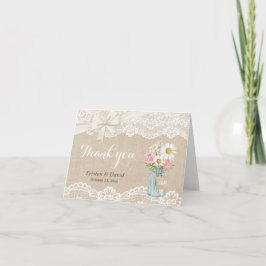 Rustic Burlap Lace Floral Mason Jar Vielen Dank Dankeskarte