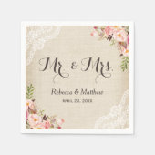 Rustic Burlap Lace Floral Mr. und Mrs. Wedding Serviette (Vorderseite)
