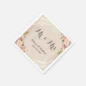 Rustic Burlap Lace Floral Mr. und Mrs. Wedding Serviette (Ecke)