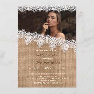 Rustic Burlap Lace Foto Brautparty laden Einladung